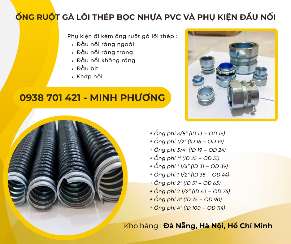 Ống ruột gà lõi thép bọc nhựa PVC và phụ kiện đầu nối Lâm Đồng, Đắk Lắk, Bình Đị